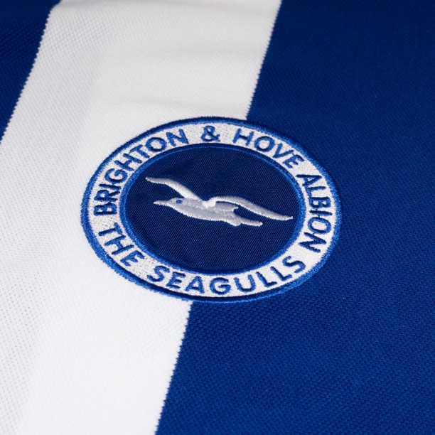 Close up of Badge of Iconic Retro Brighton and hove albion shirt